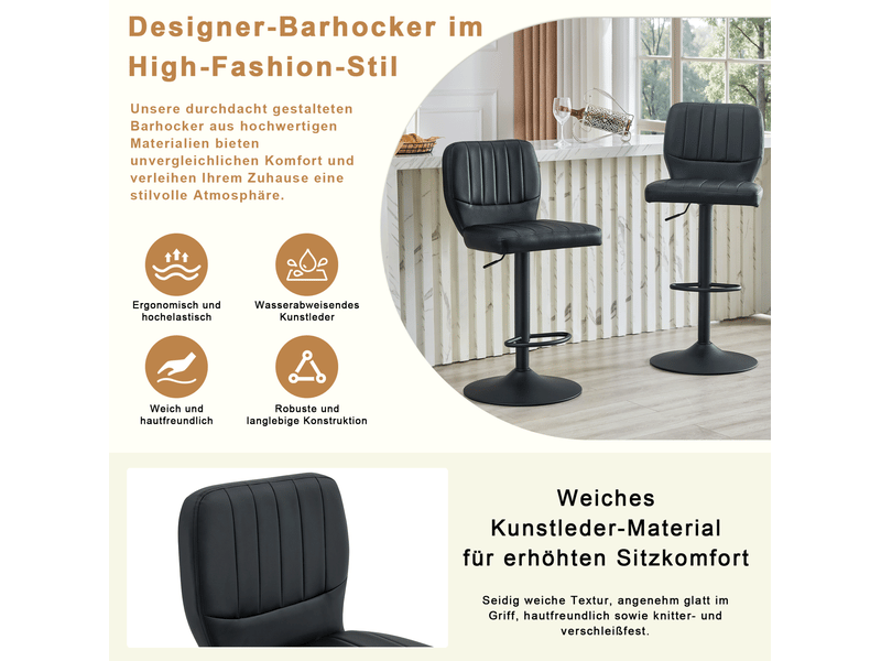 Tabouret de bar pivotant réglable avec dossier et repose-pieds, en similicuir noir - Conforama E