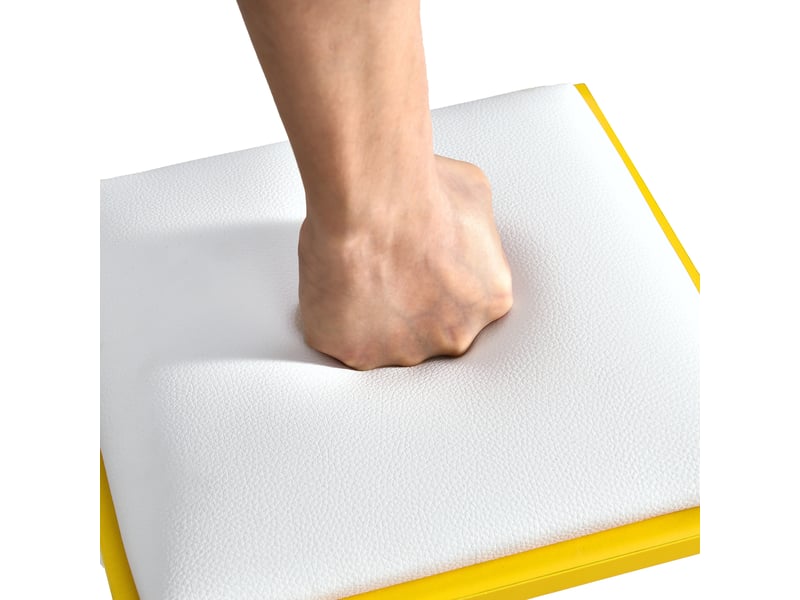  Table basse relevable et extensible avec 4 tabourets de rangement – blanc et jaune – 100 x 50 x 43 cm  - Conforama E