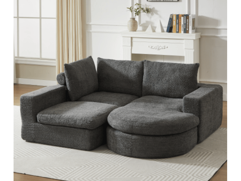 Canapé modulable l-shape avec méridienne – chenille et mousse compressée, prêt à l’usage, gris - Conforama B