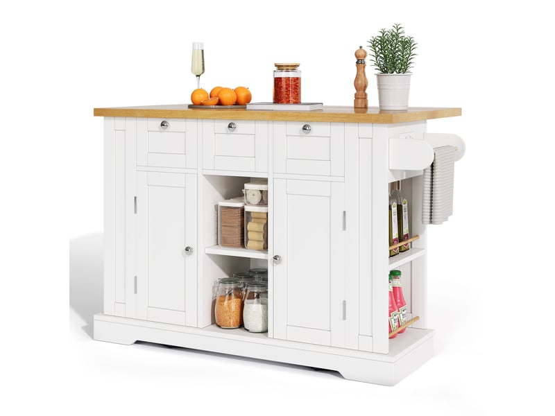 Desserte de cuisine mobile 132x40(70)x87 cm avec plan rabattable blanc et naturel - Conforama A