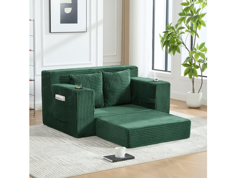  Canapé-lit 2 places 133x87x64 cm avec 2 coussins vert émeraude sans matelas  - Conforama C
