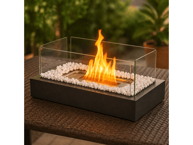 Zmh cheminée éthanol de table noir rectangle 35x18x15cm avec deux abat-jours en verre trempé - Conforama B