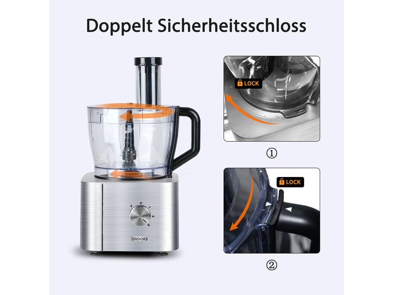 Robot de cuisine multifonction 1100 w avec bol de 3,2 litres, hachoir, pétrin, coupe-légumes et fonction pulse - Conforama E