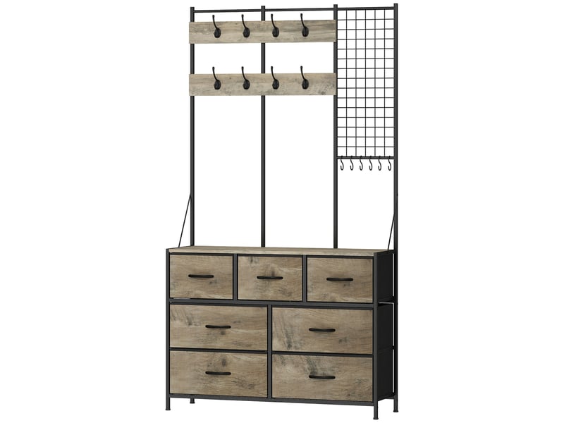  Meuble d'entrée 4 en 1 style industriel multi-rangement métal noir effet bois gris  - Conforama A