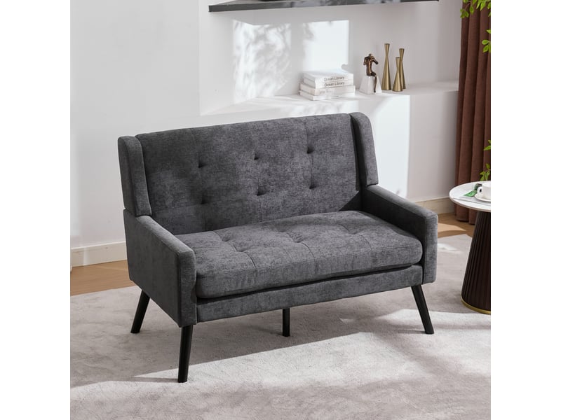  Lot de 2 fauteuils,1 et 2 places rembourrés avec mousse haute densité,tissu,gris foncé  - Conforama D