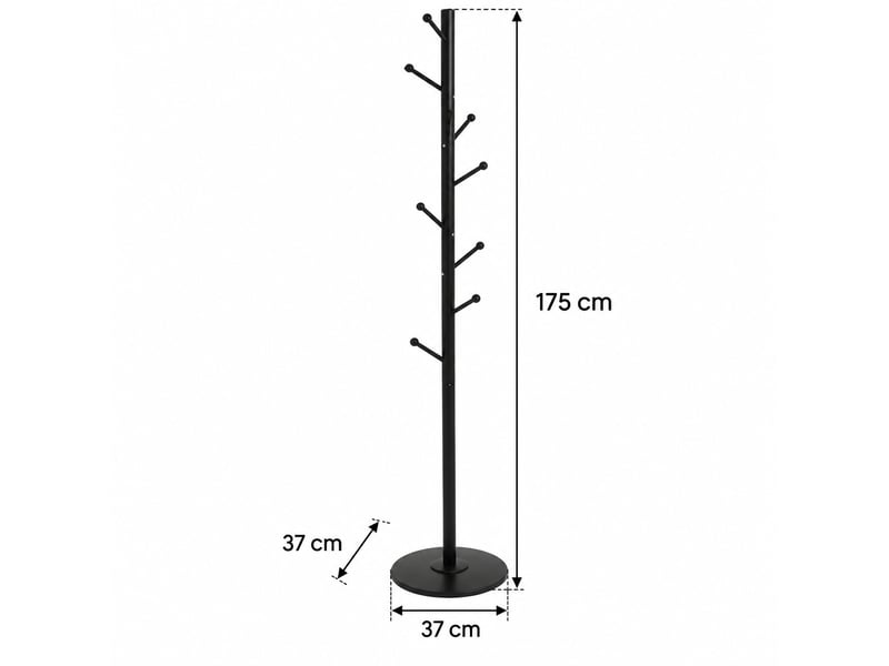  Portemanteau sur pieds en métal noir avec 8 armes pour entrée &amp; chambre – longueur 37 x profondeur 37 x hauteur 175 cm  - Conforama C