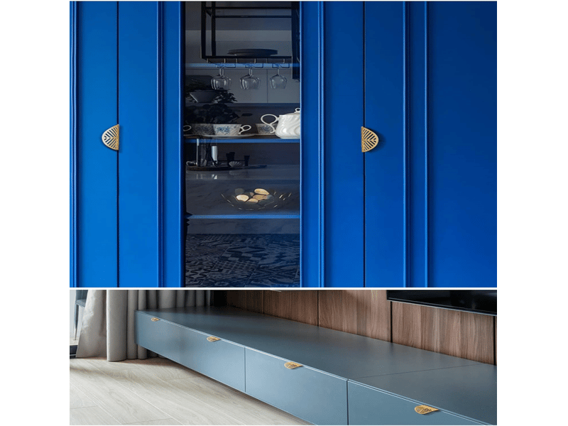  4 poignées de laiton doré en forme de feuille pour armoire, poignées métalliques encastrées.  - Conforama D