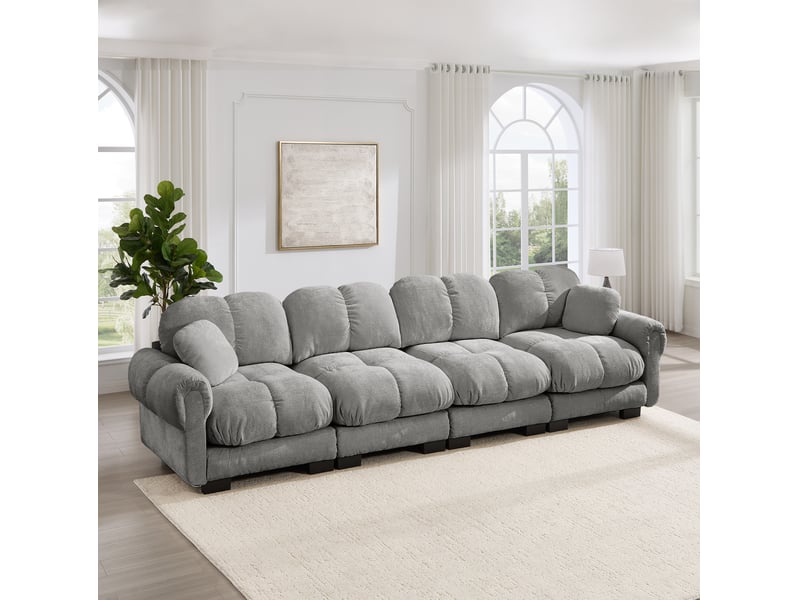 Canapé modulable modenvie 4 places en chenille gris clair 330 x 86 x 90 cm - Conforama D