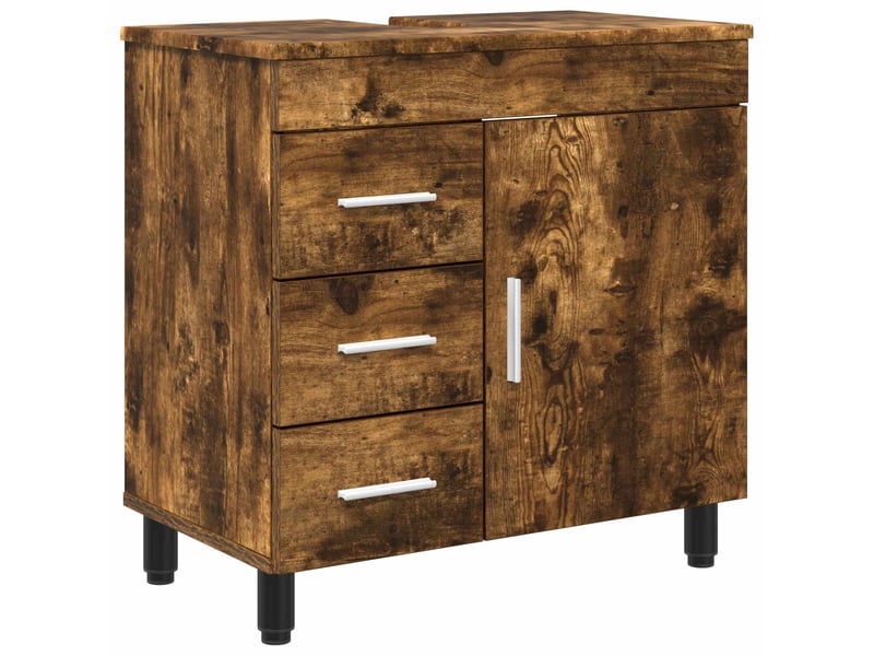 Unité de vanité de salle de bain, meuble de rangement chêne fumé 60x35x60 cm shl5420 - Conforama A
