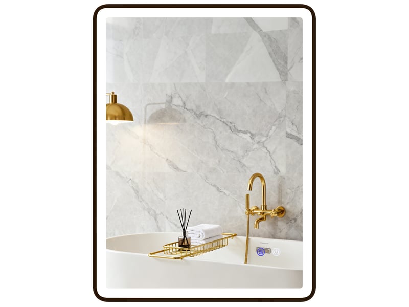  Miroir de salle de bain led, antibuée, miroir de maquillage à intensité variable avec éclairage, 80 x 60 cm, cadre noir  - Conforama B