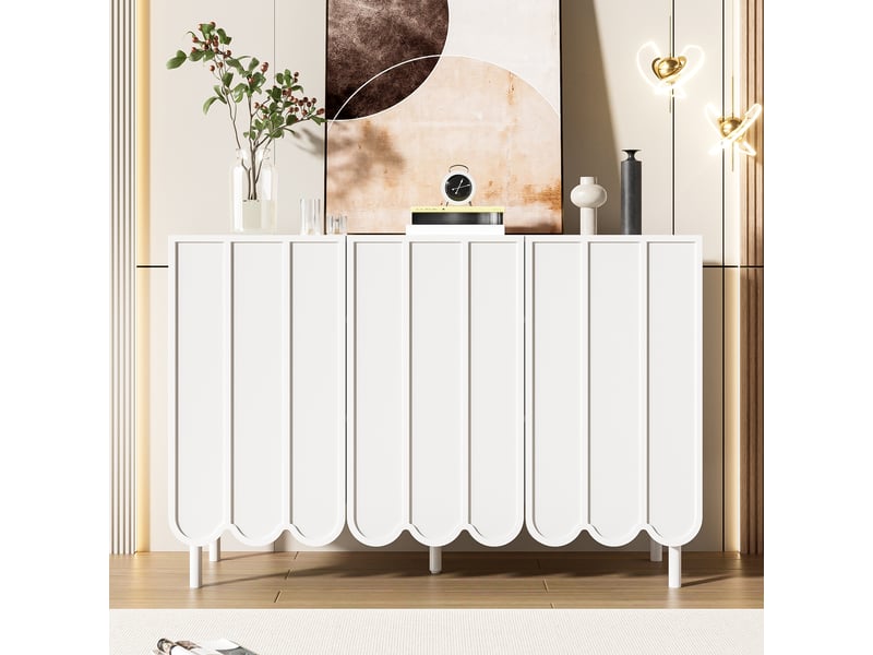  Buffet sideboard blanc 120x35x80 cm avec façades ondulées, étagères réglables et style contemporain  - Conforama B