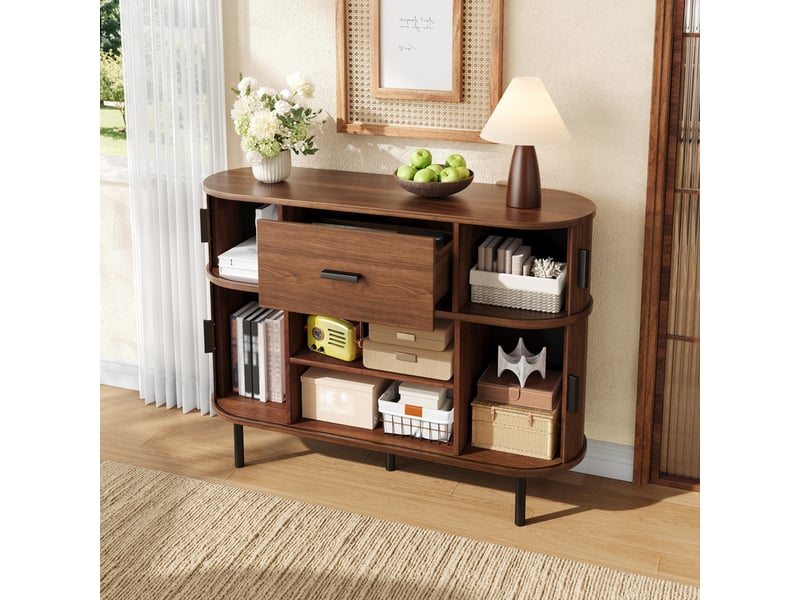  Buffet avec portes coulissantes, commode à tiroir, meuble de rangement, buffet de salon, bois foncé  - Conforama D