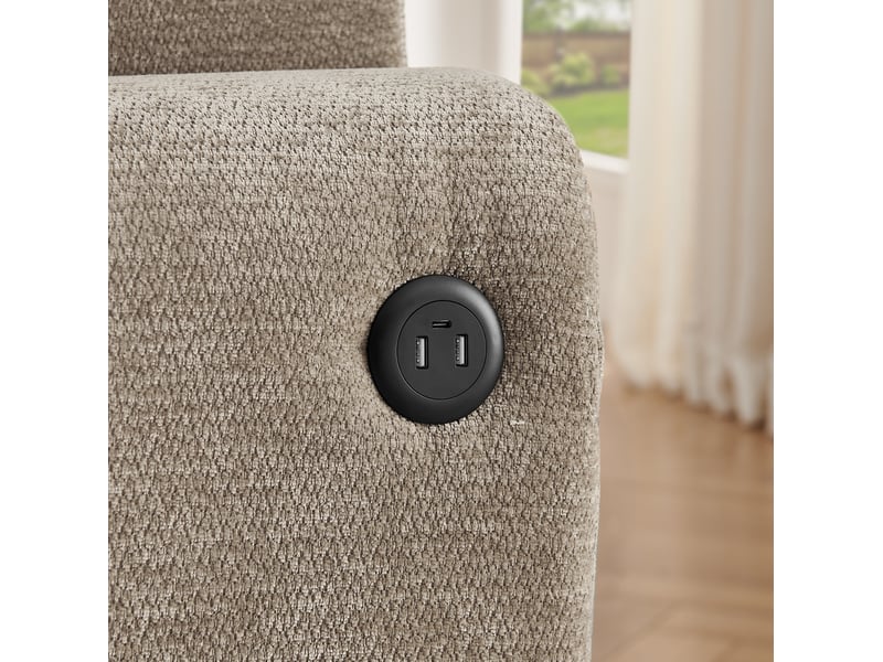  Canapé droit 2 pl 220x100x89 cm, coussins, porte-gobelet, rangement latéral, canapé salon petit espace, revêtement chenille marron  - Conforama E