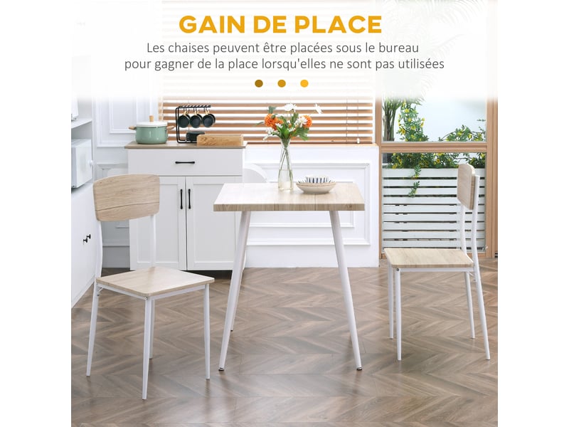  Ensemble table à manger carrée 3 pièces avec 2 chaises cuisine salle à manger plateau mdf châssis métal blanc  - Conforama D