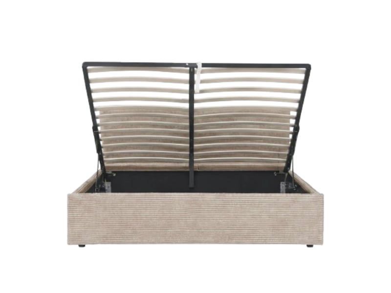 Lit coffre 160x200 velours côtelé taupe avec tête de lit terre de nuit - Conforama E