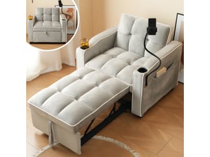 Fauteuil convertible, avec porte-gobelets, avec rembourrage mousse, coloris gris antique et blanc, l83 x p167 x h76 cm
