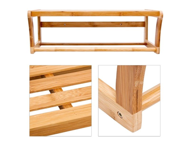  Étagère porte-serviettes murale pratique salle de bain 60 x 25 x 15 cm en bambou naturel 13_0003091  - Conforama C