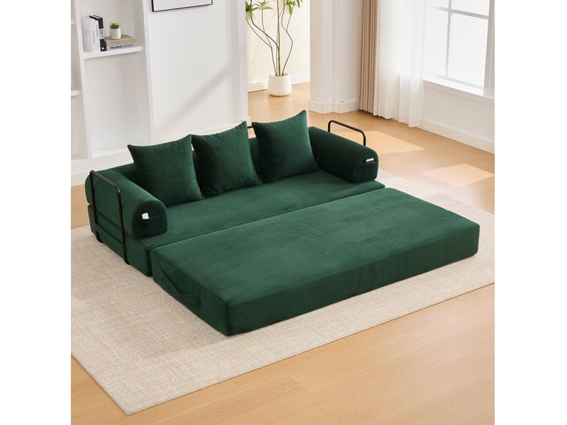  Canapé modulable modenvie 3 places en velours côtelé vert émeraude 200 x 94 x 67 cm  - Conforama D