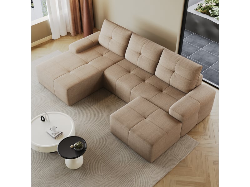 Canapé d'angle 262 cm en l avec méridienne à gauche et pouf, canapé nuage en mousse compressée sous vide pour salon, kaki OPULERANE TRADING LTD - Conforama E
