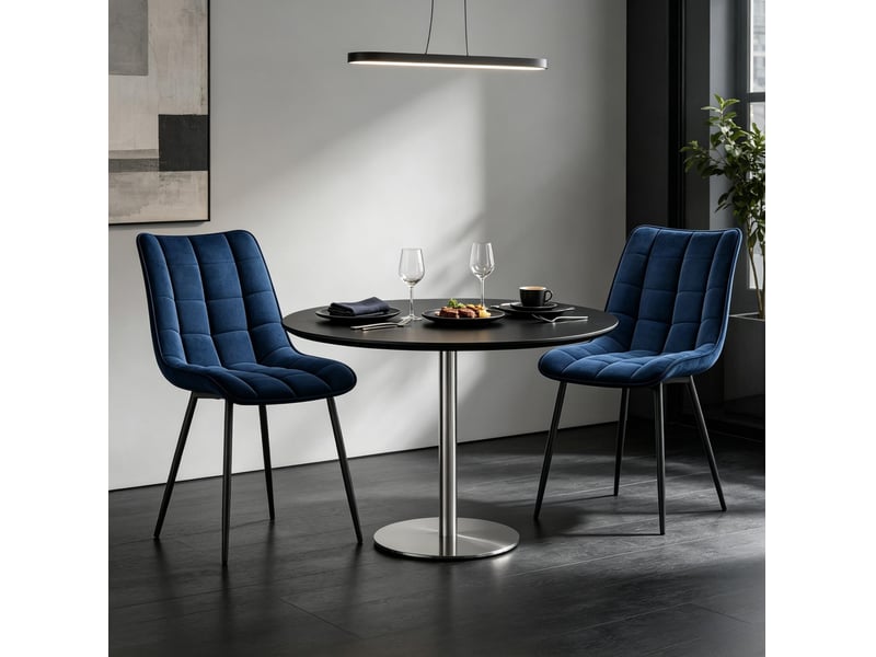  Lot de 2 chaises de salle à manger 46x39x85,5 cm pieds en métal bleu  - Conforama B