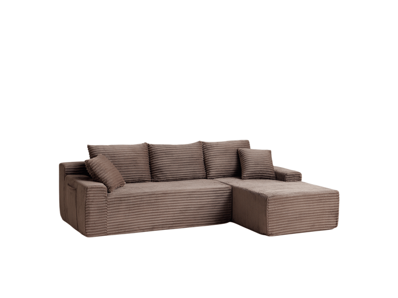  Canapé d’angle modulable droit  compressé 4 places en mousse et velours côtelé couleur marron, style moderne  - Conforama A
