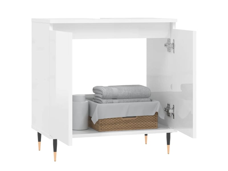  Amoire de salle de bain blanc brillant 58x33x60cm bois d'ingénierie shl288  - Conforama C
