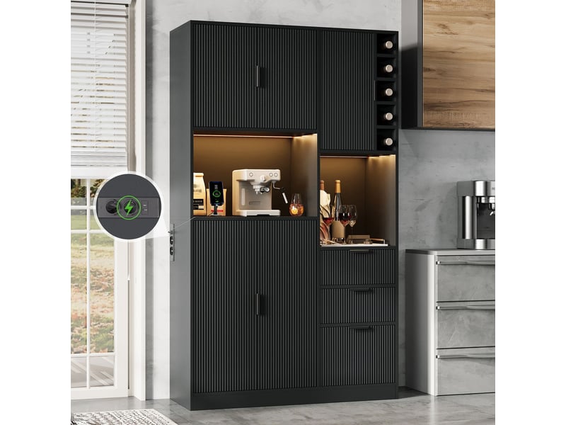 Meuble de rangement 180 x 105 x 40 cm meuble haut meuble à vin étagères réglables 3 tiroirs casier à bouteilles éclairage led à couleurs changeantes prises intégrées  - Conforama D
