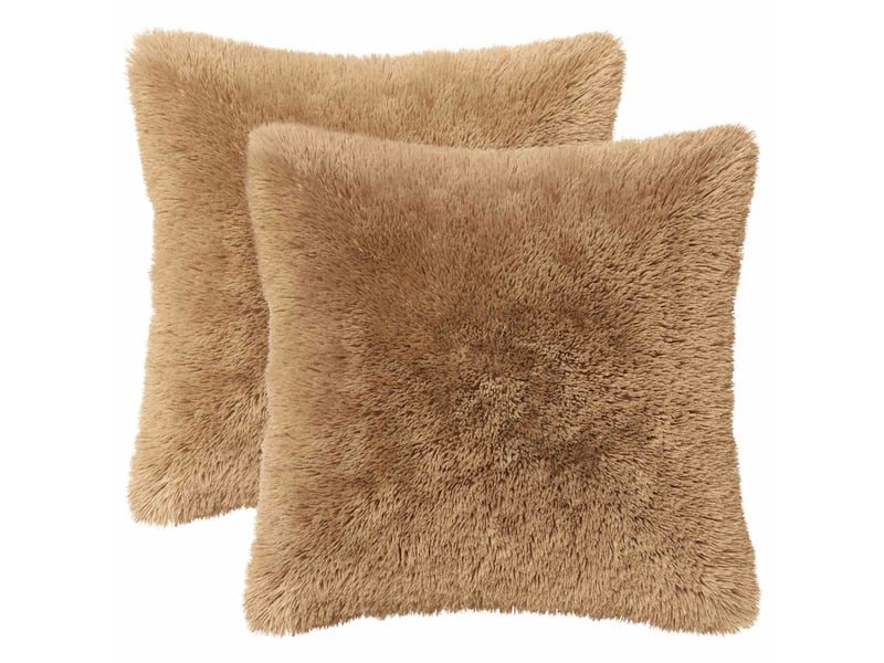 Lot de 6 coussins avec oreiller, coussins décoratifs heerlen taupe fleece pv cf50912 - Conforama A