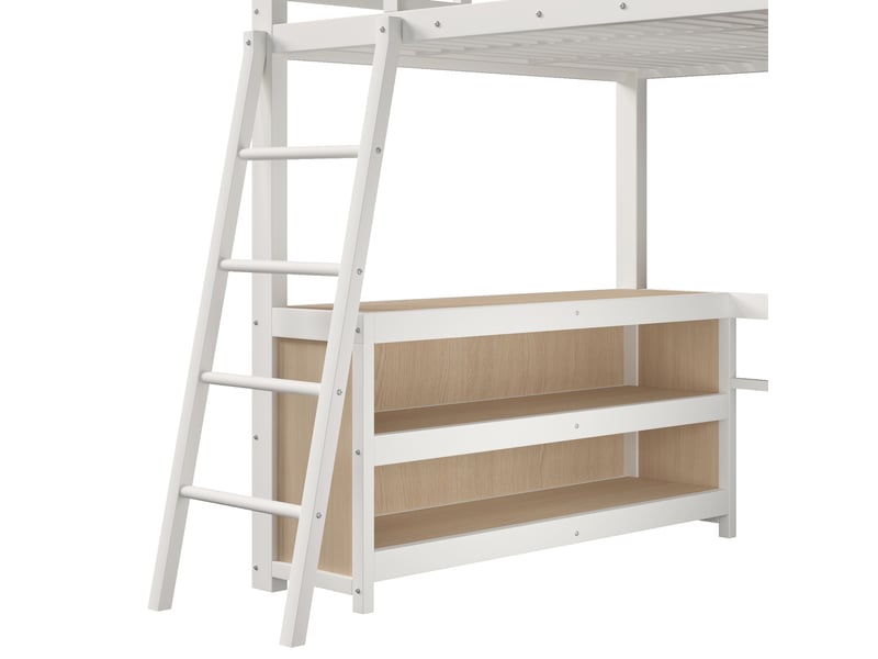  Lit superposé 140 x 200 cm, avec bureau, bande lumineuse led, armoire de rangement, sans matelas, blanc  - Conforama E