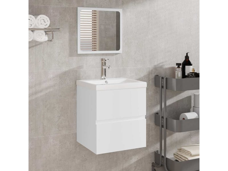  Armoire lavabo de salle de bain avec bassin et miroir blanc  - Conforama B