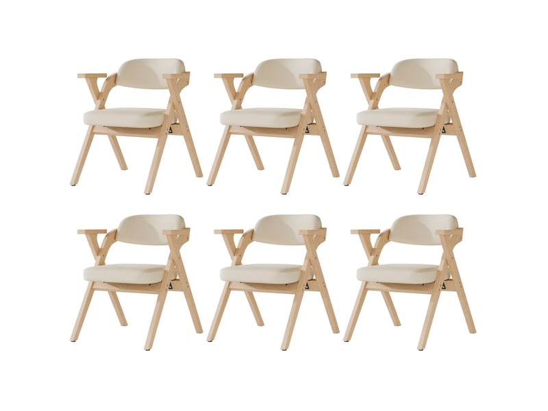  Lot de 6 chaises de salle à manger pliantes en bois et lin beige  - Conforama A