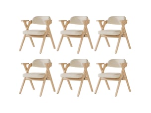 Lot de 6 chaises de salle à manger pliantes en bois et lin beige