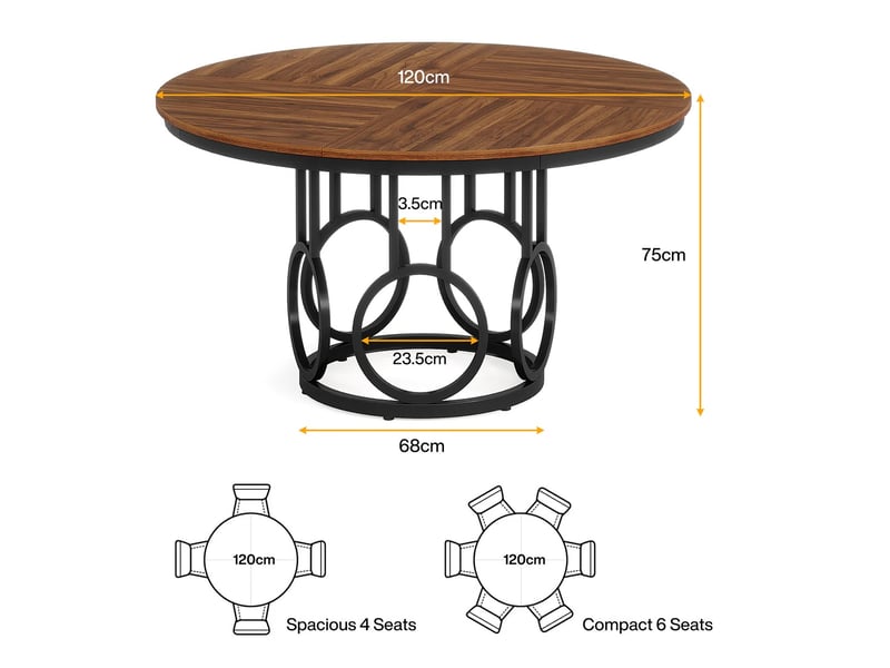  Table à manger ronde 120x120x75 cm style industriel mdf métal noir et marron  - Conforama E