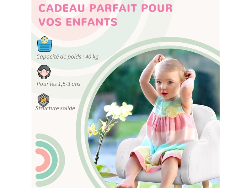  Fauteuil pour enfant design scandinave nuage grand confort avec piètement inclinés et tissu 46 x 51 x 55 cm blanc  - Conforama W