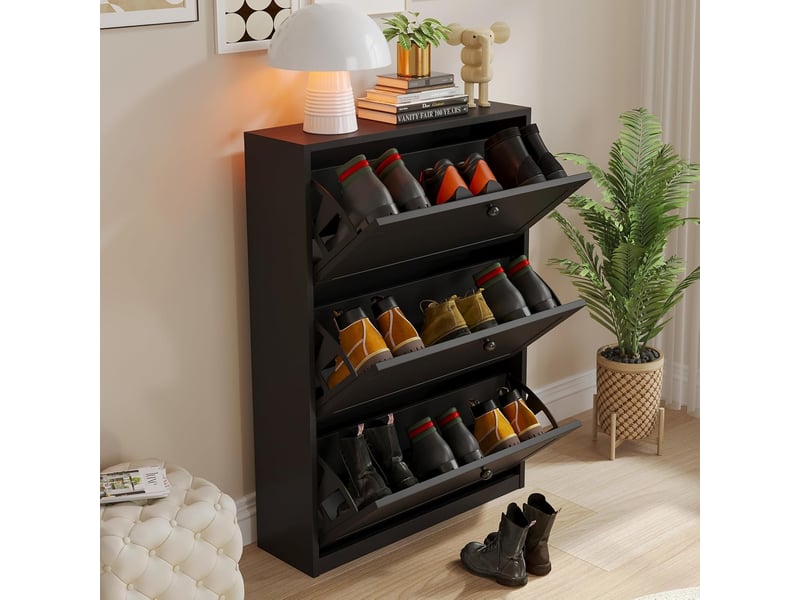  Étagère à chaussures étroite, meuble à chaussures 80x24x116cm (noir)  - Conforama E