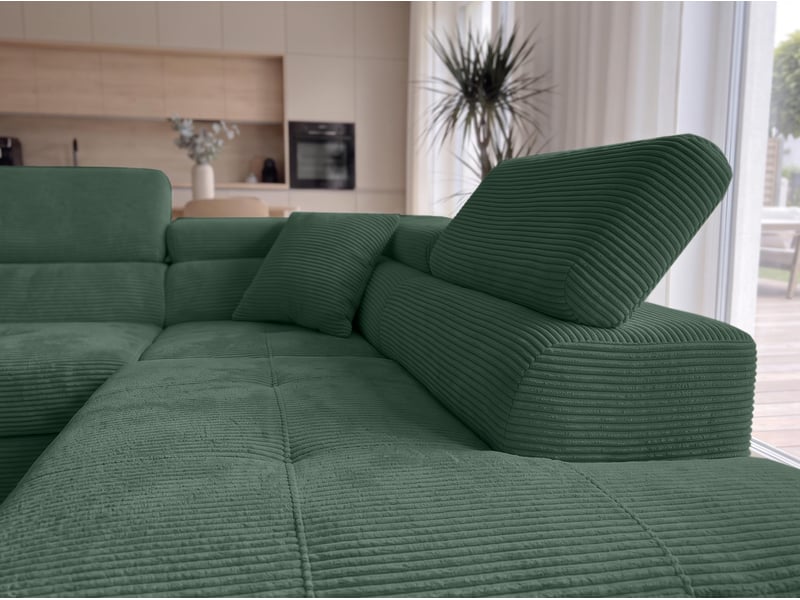 Canapé convertible 276 cm avec coffre et têtières – vert bouteille Konak - Conforama D