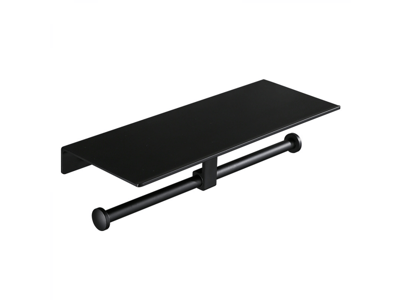 Porte-papier toilette, sans perçage, avec support pour téléphone, support mural double, pour salle de bain (noir, 1 pièce) - Conforama A