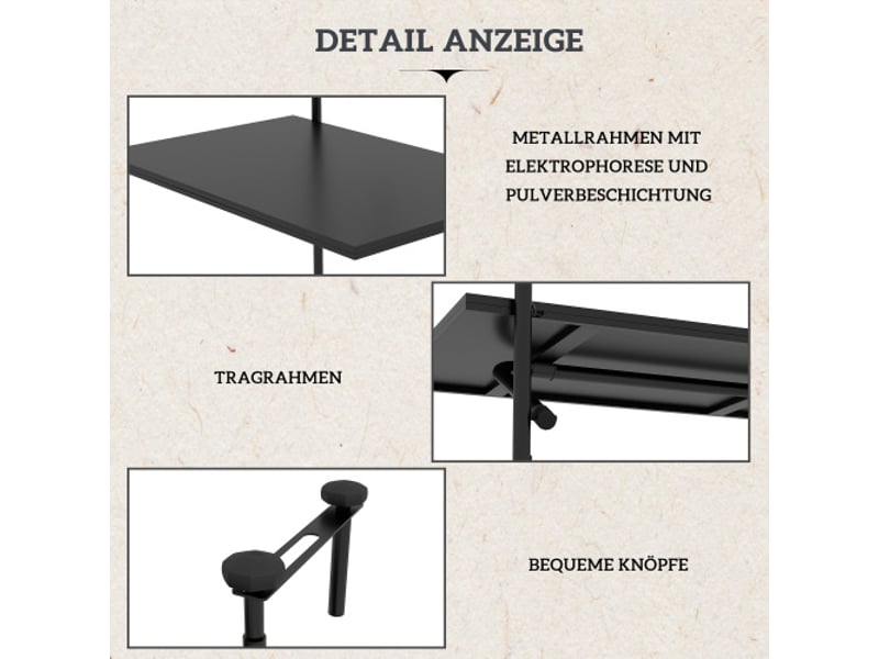 Table balcon suspendue pliante noire, 3 hauteurs réglables, charge 15 kg, 62x60 cm, terrasse - Conforama E