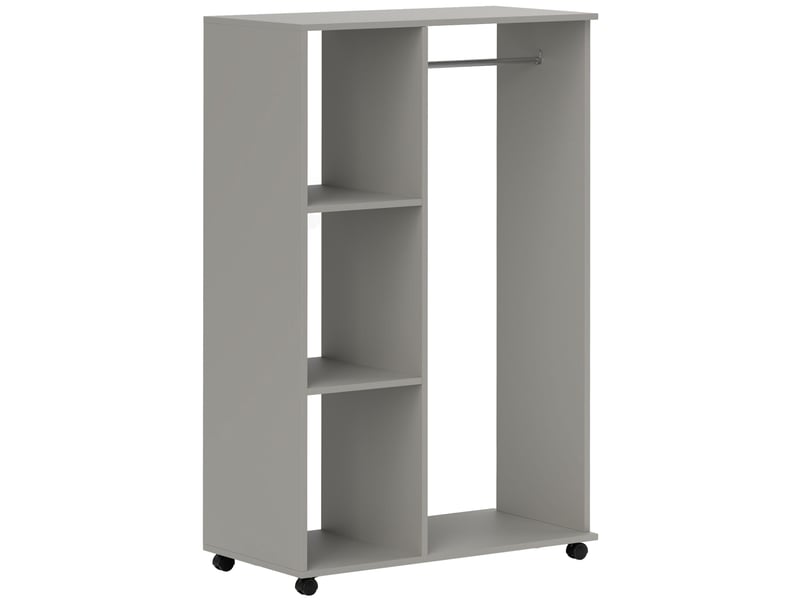  Armoire penderie meuble de rangement mobile 4 roulettes avec étagères ouvertes et tringle à vêtements, gris  - Conforama B