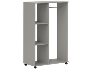 Armoire penderie meuble de rangement mobile 4 roulettes avec étagères ouvertes et tringle à vêtements, gris