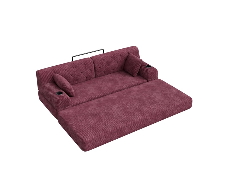  Canapé-lit 3 places 208x80x81 cm – rouge vin – dossier haut, 4 poches latérales et 2 porte-gobelets  - Conforama A