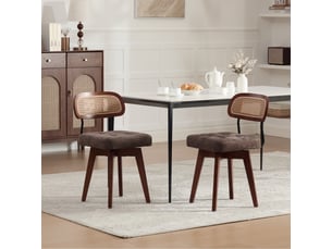 Lot de 2 chaises pivotantes 360° marron chenille, dossier tressé, style rétro