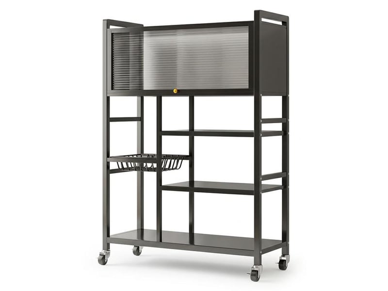 Rangement cuisine mobile 5 niveaux noir avec porte translucide et roulettes avec frein  - Conforama A