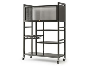 Rangement cuisine mobile 5 niveaux noir avec porte translucide et roulettes avec frein