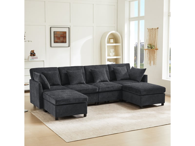 Canapé d'angle en forme de u et en l ,6 places,avec 2 tabourets et 6 coussins,278x161x81,gir - Conforama D