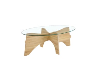 Table basse ovale 104.9×60×35.6 cm, mdf et verre, bois et transparent
