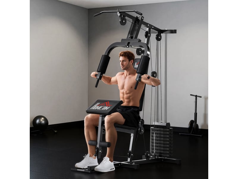  Station de musculation multifonction avec stack de 65 kg, double poulie, noir  - Conforama C
