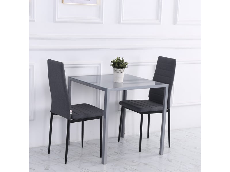  Table à manger, table de cuisine, table en verre, table carrée, plateau en verre, design compact, grise  - Conforama C