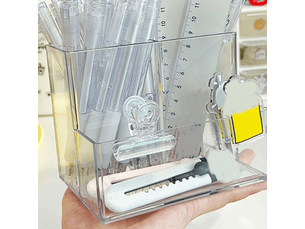 Pot à stylos en acrylique transparent, 3 compartiments, grande capacité, organiseur de rangement de bureau pour étudiants,