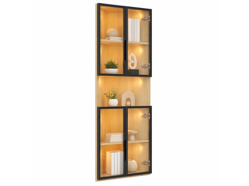  Vitrine d'angle led 62x32x160 cm – chêne – verre trempé, fermeture douce et rangement gain de place  - Conforama A